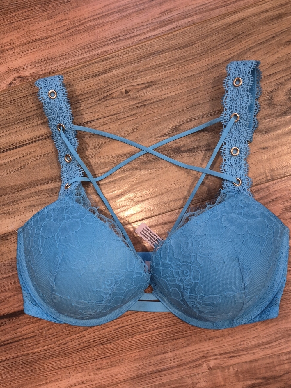 Victoria's Secret - NWOT "VETY SEXY" Blue Lace Crisscross Push-Up Bra